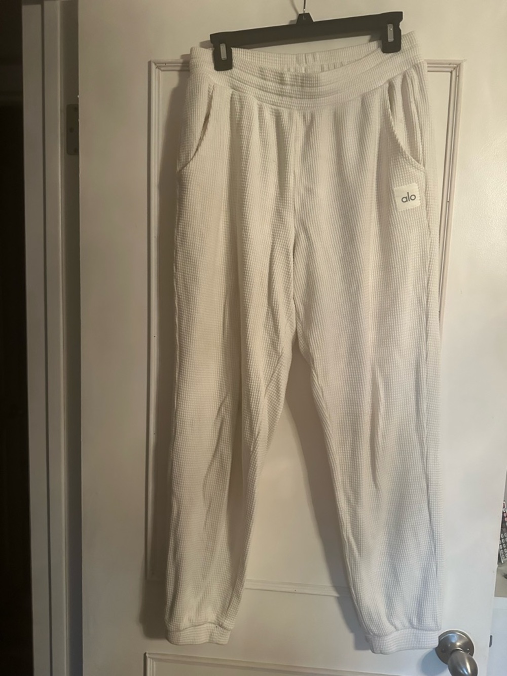 ALO Yoga Cream Waffle Knit Joggers weekend escape